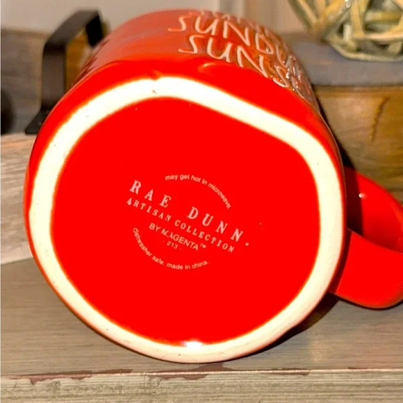 Rae Dunn Magenta Ceramic Orange Coffee/Tea Mug/Cup “Sunrise Sunburn Sunset” - Picture 2 of 2